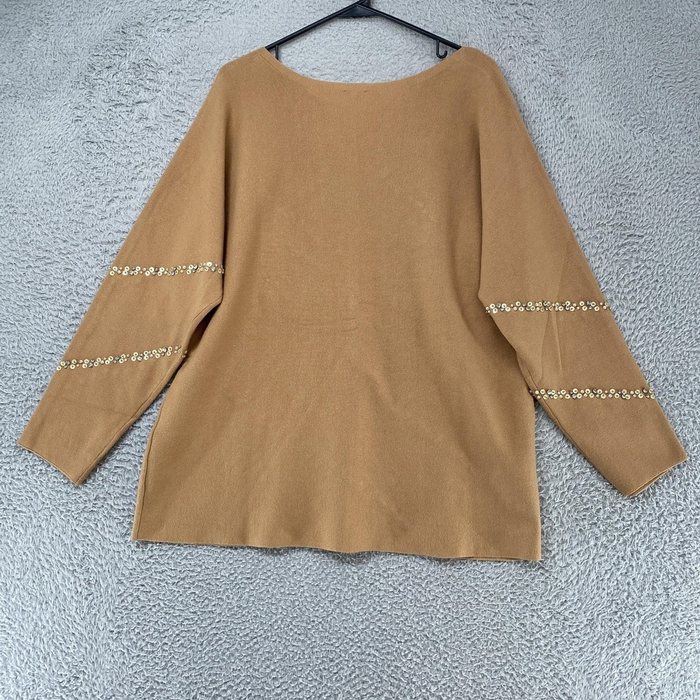 Chicos Sweater Womens 3 / XL Brown Diagonal Beaded‎ Neutral Knit Pullover Sequin - Picture 12 of 15